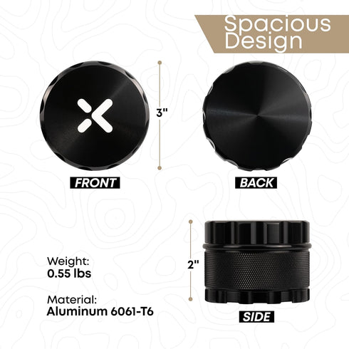 3-Piece, 3") Xtreme Spice Grinder Features Side Knurls for Superior Grip, Jam-Free Sharp Teeth, Quick Twist Closure |