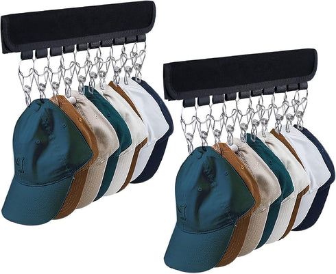 Hat Rack for Baseball Caps - Organizer Holder for Hanger & Room Closet Display, 2 Pack with 10 Hat Storage Clips (Black)