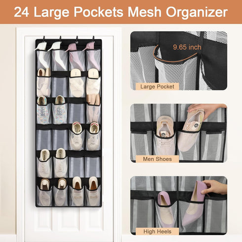 24 Closet Closet 1 Pack FENTEC Large Pockets Over Door Shoe Organizer, Mesh Hanging Shoe Organizer for Mesh Holder