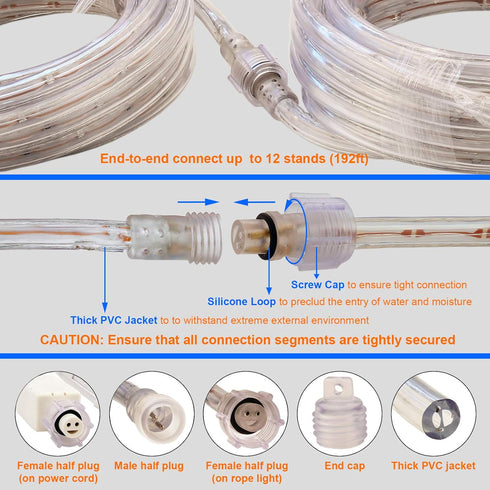 Areful 16Ft Rope Lights, Waterproof Connectable Strip Lighting Blue, Indoor Outdoor Mood Lighting for Home Christmas