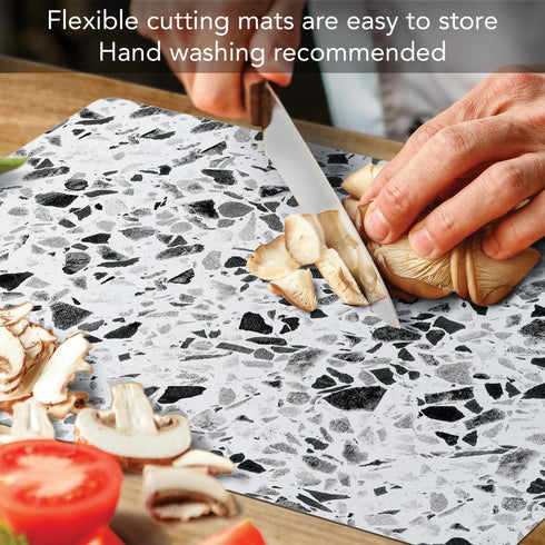 Cut N' Funnel Terrazzo Designer Flexible Plastic Cutting Board Mat, 15" x 11.5", Made in the USA, Easy to Clean