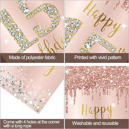 Happy 15th Birthday Door Banner Decorations, Pink Rose Gold 15 Birthday Party Backdrop Sign Supplies