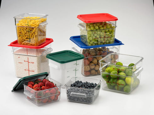 Carlisle FoodService Products 4 Quarts Square Food Storage Container, Stackable Design for Catering, White