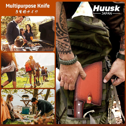 Huusk Japan Knives - Upgraded Serbian Chef Knife, Japanese Meat Cleaver for Home and Outdoor Cooking, Full Tang with