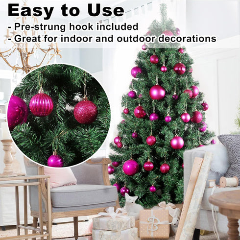 Fuchsia 2.5" Christmas Balls, Shatterproof Hanging Ornaments for Birthday Halloween Holiday Wedding, Set of 18pcs