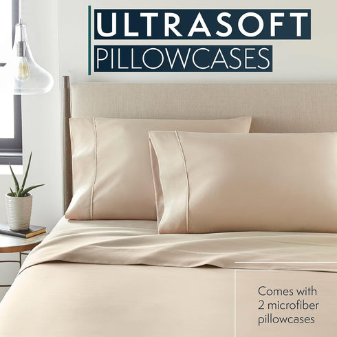 HC Collection King Pillow Cases Set of 2, Microfiber, Extra Soft, Easy Care & Machine Washable, Taupe