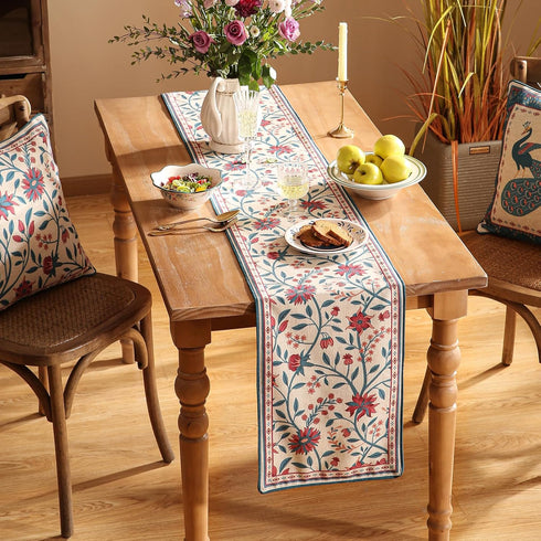 87 Inches Kitchen,Dining,Party,Home,Christmas,12"*87" bilin gaier Farmhouse Berry Red Floral Table Runner for Coffee