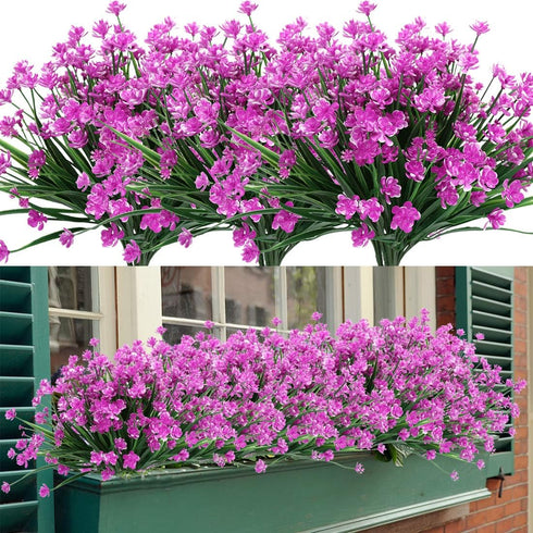 8 Bundles Artificial Flowers, UV Resistant Fake Greenery Faux Plastic Plants for Indoor Outdoor Home Garden Kitchen