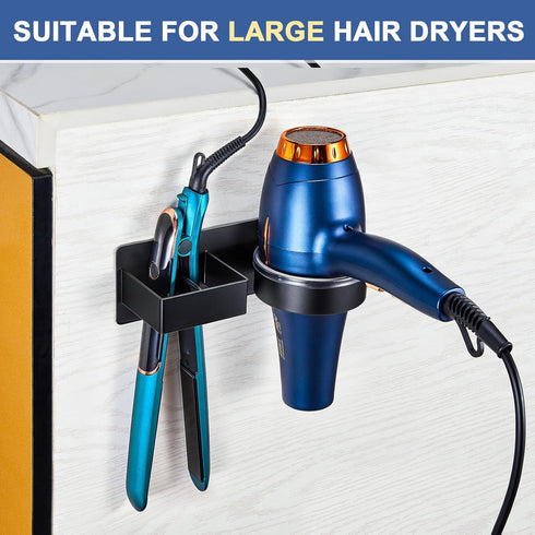 Wall Mounted Black Hair Straightener Holder, Stainless Steel Blow Dryer Organizer for Bathroom & Salon