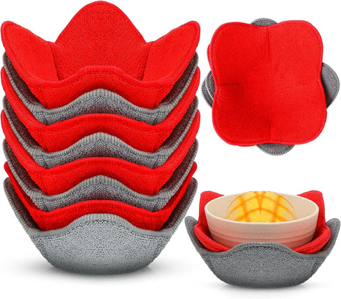 8 Pieces Microwave Safe Bowl Holders, Pot Holder for Hot Soup, Food, Meals (Red, Grey)