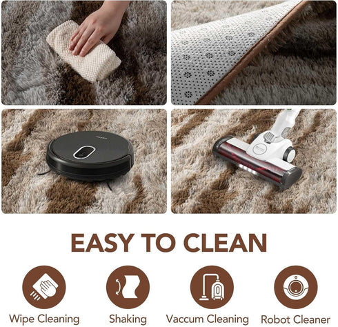 5x8 FinRec Brown Rugs for Living Room Bedroom, Fluffy Shaggy Area Rug, Non-Slip Soft Shag Rug for Nursery Kids Room