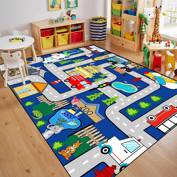 Kids Car Rug Play Mat - City Life Map Car Mat for
