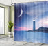 Ambesonne Lighthouse Shower Curtain, Oceanic Space Stars Moon Print, 69" W x 70" L, Pink Blue
