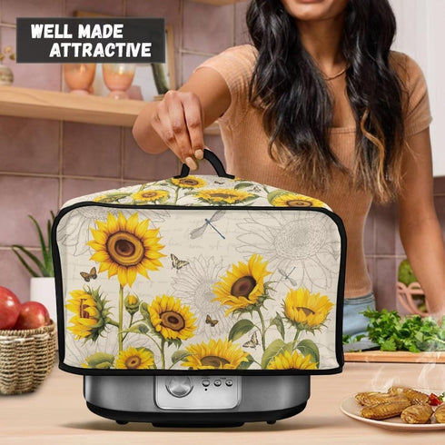 Sunflower Slow Cooker Dust Cover, Dragonfly Small Appliance Covers, Home Decor Insulated Bags for Rice Cooker Storage,