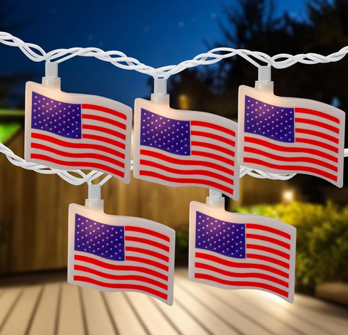 Set 7.5' 10ct Northlight American Flag Indoor Outdoor Patriotic Patio Light - White Wire