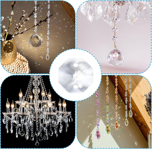 K9 2 60 Pack 10mm PATIKIL Crystal Octagon Beads Holes Pendants, Chandelier Prisms Parts Ornaments Hanging Beads for DIY