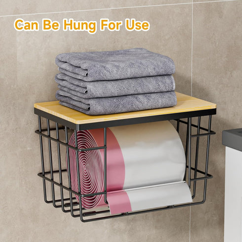 2 Pack Trash Bag Holder, Extra Large Garbage Bag Dispenser with Bamboo Top, Wall Mounted Stackable Trashbag Storage