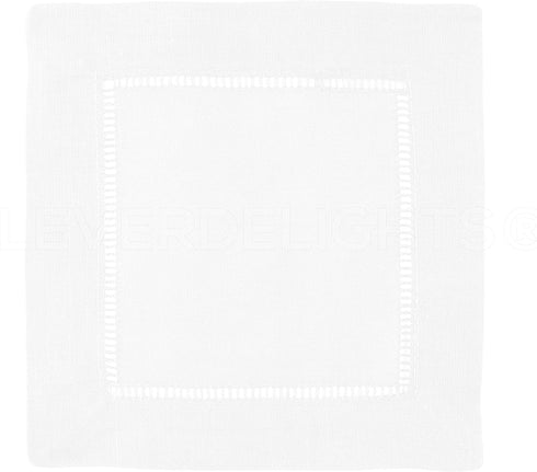 CleverDelights 6" White Cotton Hemstitch Cocktail Napkins - 12 Pack, 100% Cotton