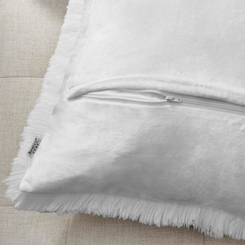 NordECO HOME Luxury Soft Faux Fur Fleece Cushion Cover Pillowcase, 16" x 16" Inch, White, 2 Pack