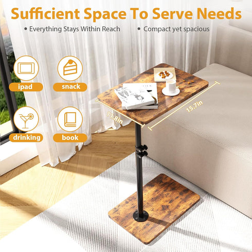360Swivel TV Tray Table, Adjustable C Shaped End Table for Couch, Couch Side Table C Table That Slide Under Couch Desk