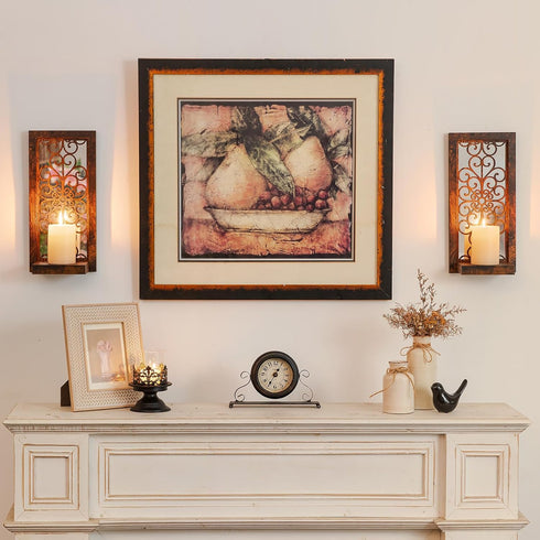 Set Farmhouse Wall Candle Holder Decor: Rustic Candle Sconces of Two for Pillar Candles - Brown Wooden Shelving