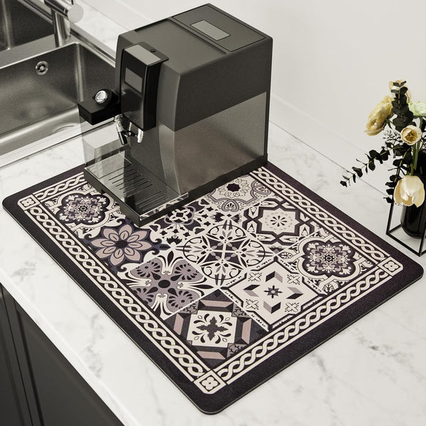 Coffee Mat, Boho Style Dish Drying Mat, Fast Water Absorption, Easy to Clean, Fit for Coffee Bar Accessories