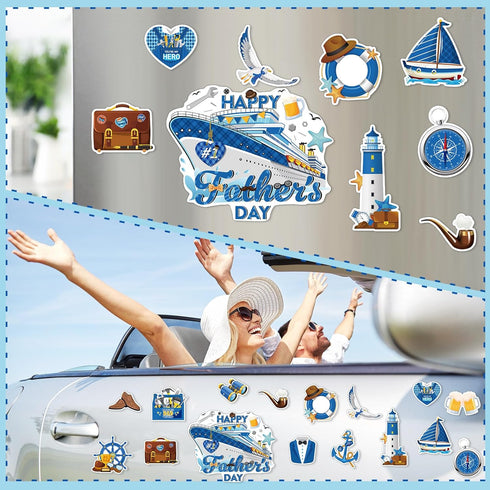 Capoda 16 Pcs Father's Day Magnetic Decorations, Happy Father's Day Ship Car Magnets for Birthday Party Supplies