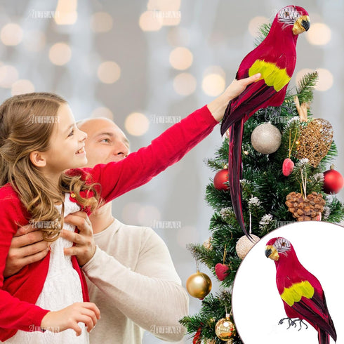 AUEAR 17.7 Inch Red Lifelike Artificial Birds, Feathered Fake Parrot Decor Model for Craft Decoration