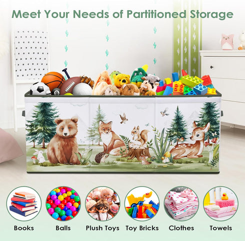 37.712.515.7'' Large Toy Box Chest Organizer with Flip Lid for Kids, Collapsible Oxford Toy Storage Box with Handles