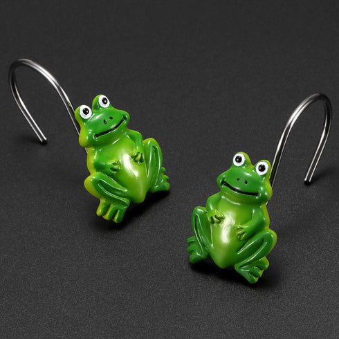 CHICTIE Frog Shower Curtain Hooks, Set of 12 Green Decorative Stainless Steel Rustproof Rings