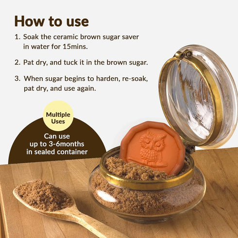 Terra Cotta Brown Sugar Saver, Owl Design, Reusable Moisture Keeper for Kitchen