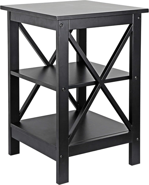 Nouva 3 16 16 Inch Square Side Table with Storage Tier Small End Table x Wooden X-Design Table Nightstand for Living