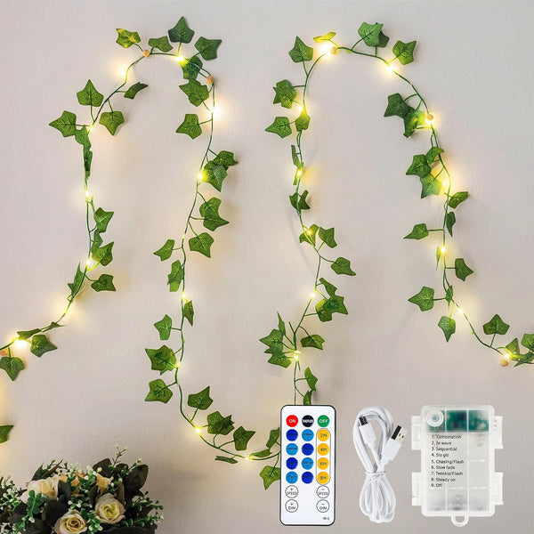 Ivy Vine Garland with 40 LED Fairy Lights Vintage Greenery Decor with