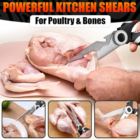 Kitchen Shears for Food, Heavy Duty Kitchen Scissors with Cover, Rust-Resistant Utility Scissors for Fish, Meat,