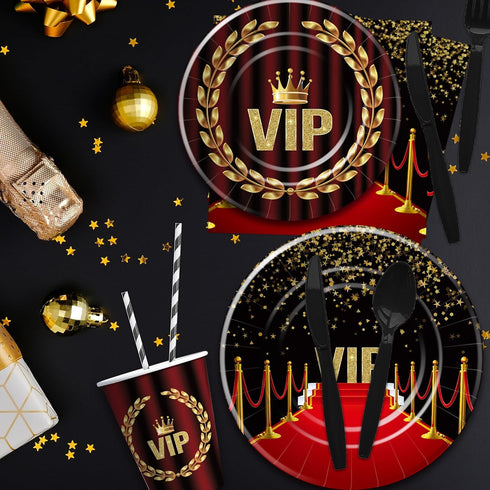 VIP Party Decorations Tableware | Movie Star Red Carpet Birthday Supplies for 24 Guests