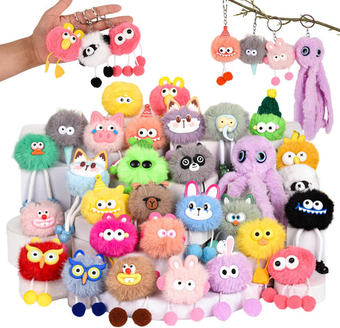 LiYiQ 30 Pcs Cute Plush Keychains Kawaii Keychain Bulk for Birthday Goodie Bags