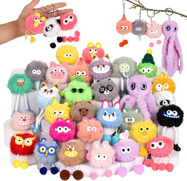 LiYiQ 30 Pcs Cute Plush Keychains Kawaii Keychain Bulk for Birthday Goodie Bags