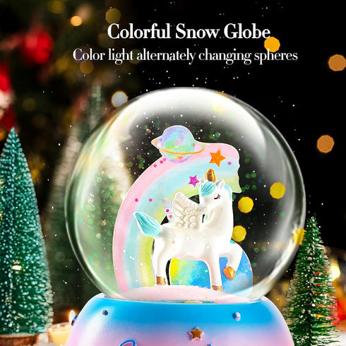 VECU Unicorn Snow Globe with Music, Perfect Music Box for Kids, Girls, Granddaughters Birthday (Manual Snow Drift)