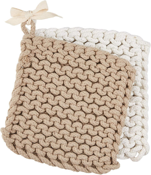 Mud Pie Crocheted Pot Holders - Taupe (8" x 8")
