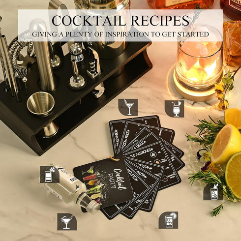 Set 17-Piece Set Bartender Kit Cocktail Shaker with Stand Bar Tool Bar for Drink Mixing Home Bartending Kit Bar Cart