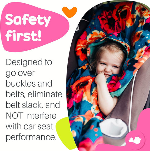 Birdy Boutique Car Seat Poncho for Kids, Reversible Warm Blanket Safe to Use Over Seat Belts, Mermaid Floral