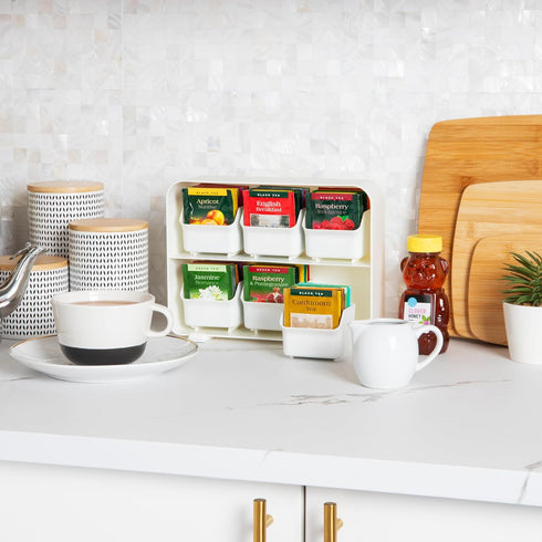 Mind Reader Tea Bag Organizer, Countertop Storage, Kitchen, White, 10.25"L x 3.25"W x 7.75"H