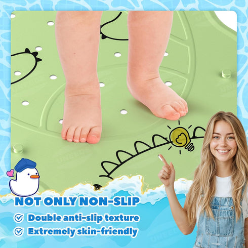 30"x18" 100+ UNEEDE Dinosaur Kids Bathtub Mat - Extra Thick Rubber Shower Mat for Toddlers, Bath Mat with Suction Cups