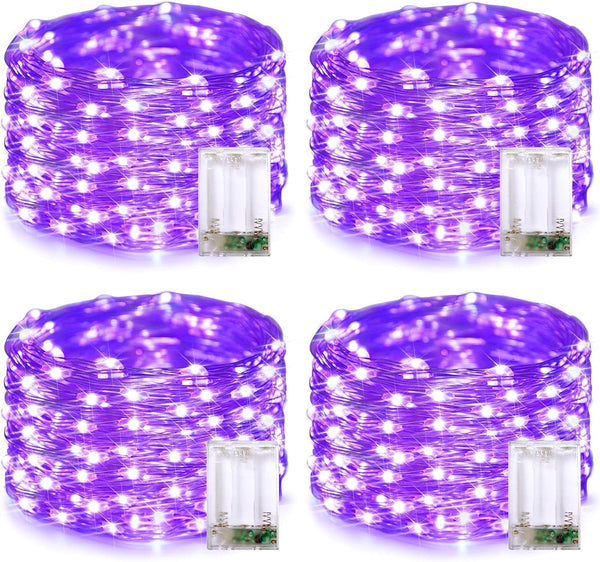 QITONG Purple Fairy Lights Battery Operated, 4 Pack Each 16ft 50 LED