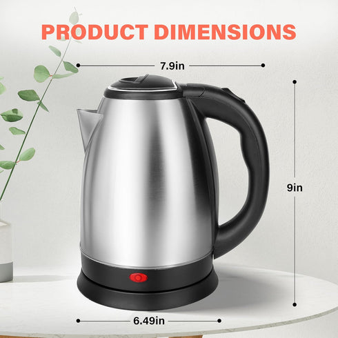Stainless Steel Electric Tea Kettle, 1.7L Cordless Water Boiler with 360 Degree Rotational Base, 1000W, Silver