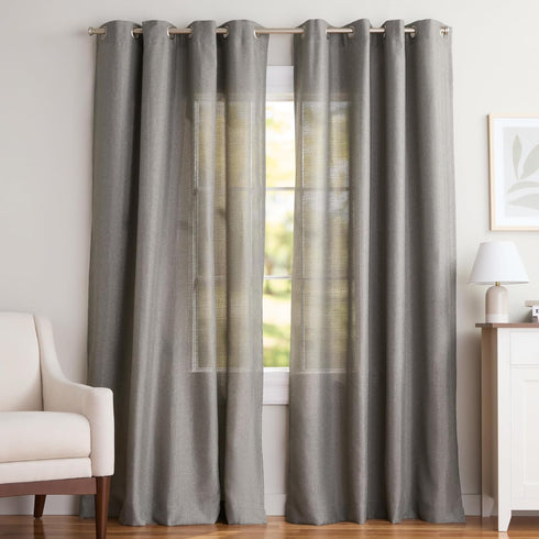 Exclusive Home Loha Linen Grommet Top Curtain Panel Pair, 54"x84", Black Pearl