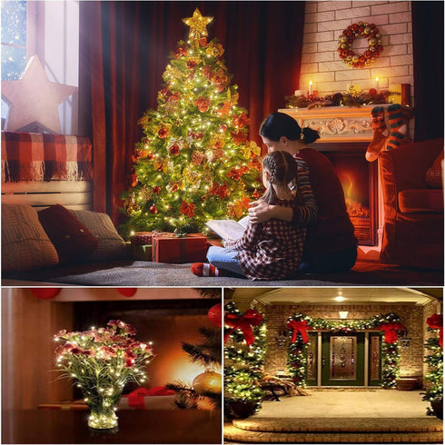 Outdoor Indoor String Lights, 300LED Warm White Fairy Lights 99ft Green Wire Dimmable with Remote Control, Waterproof