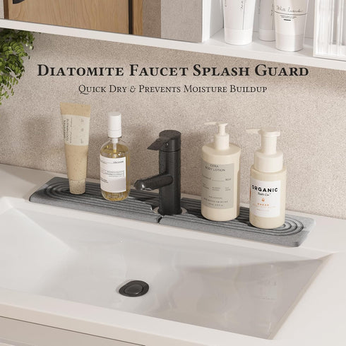 Quick Dry Sink Splash Guard, 15.75" Instant Dry Stone Sink Tray for Kitchen Countertop, Gray