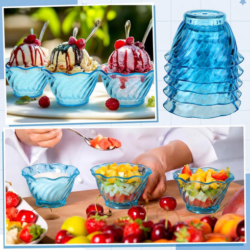 30 6 oz Rtteri Pcs Plastic Dessert Cups Clear Ice Cream Sundae Tasting Bowls, Mini Round Swirl Tulip Shape Party Buffet
