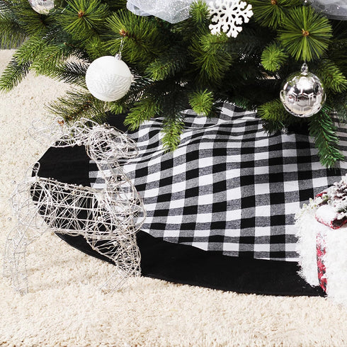 Black and White Buffalo Plaid Check Christmas Tree Skirt - 48 inches Double Layers Holiday Ornaments